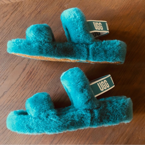 UGG Oh Yeah Shearling Slides Aqua Hybrid Sandal Slippers Women's size 9 like new - Picture 5 of 14
